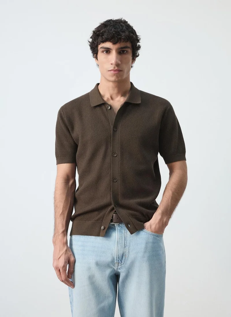 Mango Man 100% cotton structured knit polo with buttons